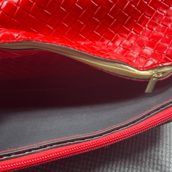 YSL Yves Saint Laurent Shoulder Bag Red Woven Leather Tassel Pockets - Picture 5 of 11